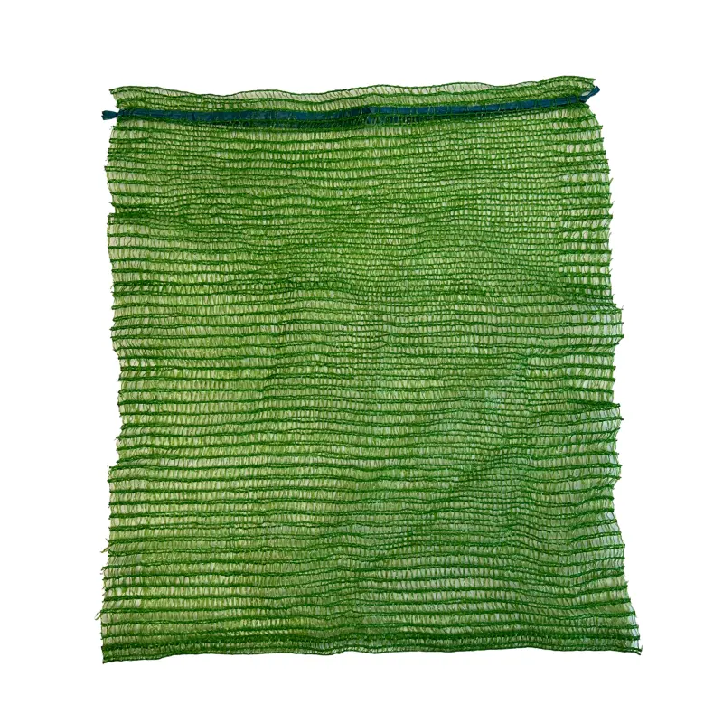 Polyethylene PE, raschel mesh bag for storage of fruit and vegetables, with drawstring, green
