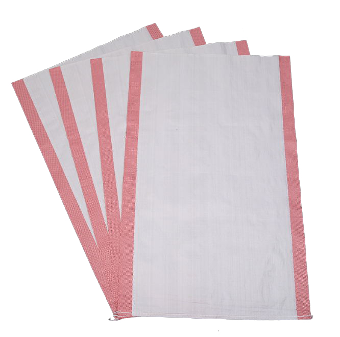 Reusable white woven bag with red stripes on both sides for 20kg 50kg of rice and flour