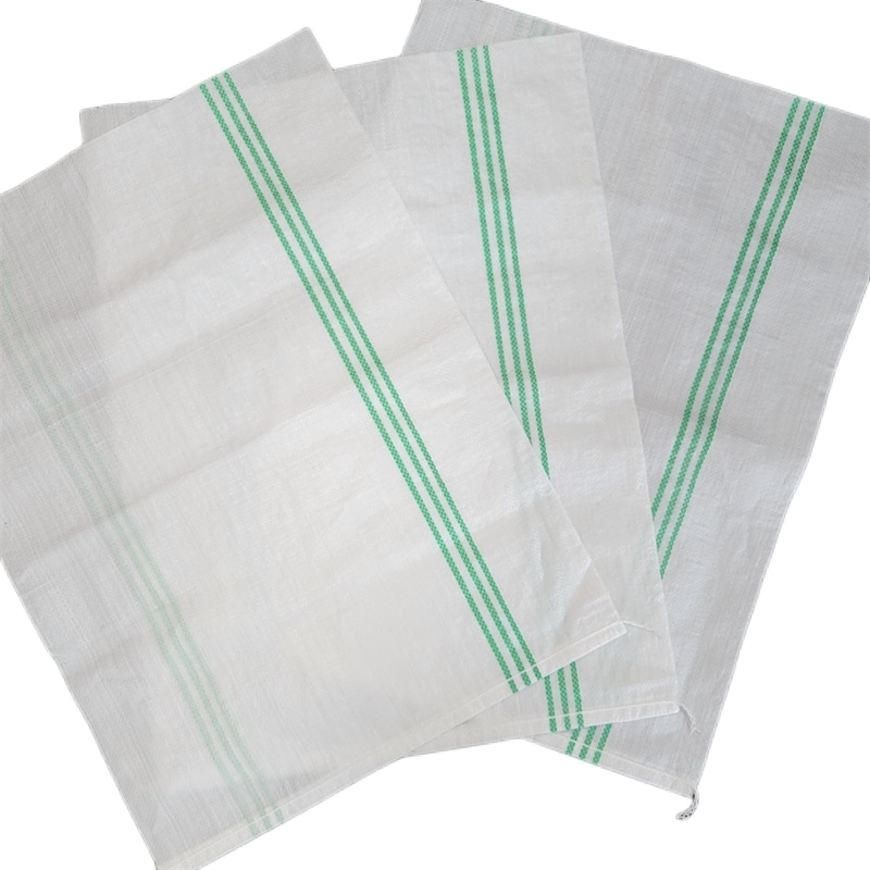 Wholesale woven bags white with green stripes pp 25kg for rice cereals sand