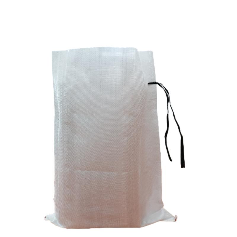 white sand sack pp bag with V formed closing tie