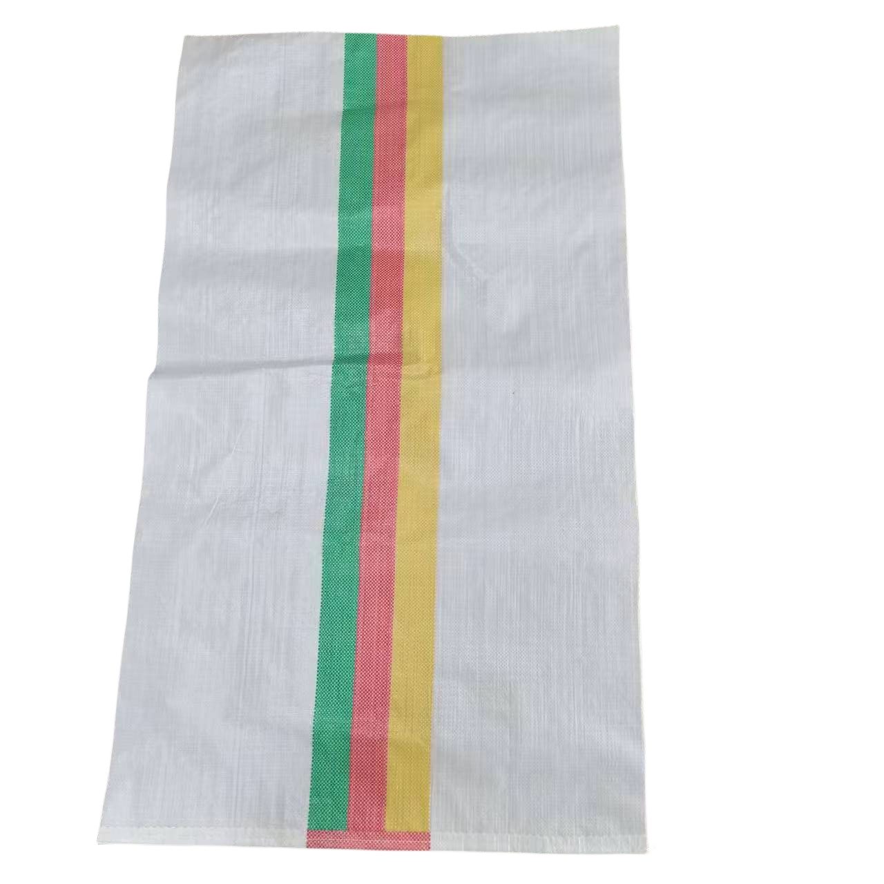 Large capacity durable woven polypropylene feed bags with colorful stripes